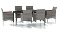 Mobilier à dîner de jardin avec coussins 7 pcs Gris et noir