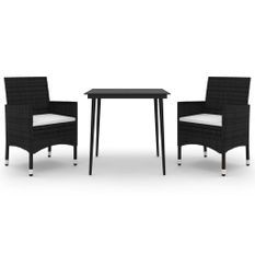 Mobilier à dîner de jardin coussins 3 pcs Résine tressée Verre