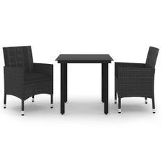 Mobilier à dîner de jardin coussins 3 pcs Résine tressée Verre 3