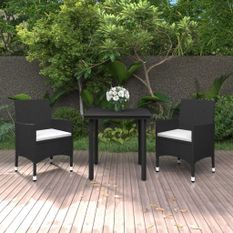 Mobilier à dîner de jardin coussins 3 pcs Résine tressée Verre