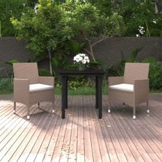 Mobilier à dîner de jardin coussins 3 pcs Résine tressée Verre
