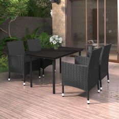 Mobilier à dîner de jardin coussins 5 pcs Résine tressée Verre