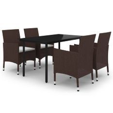 Mobilier à dîner de jardin coussins 5 pcs Résine tressée Verre 2