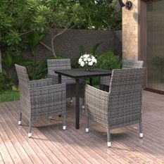 Mobilier à dîner de jardin coussins 5 pcs Résine tressée Verre