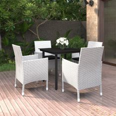 Mobilier à dîner de jardin coussins 5 pcs Résine tressée Verre