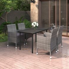 Mobilier à dîner de jardin coussins 5 pcs Résine tressée Verre