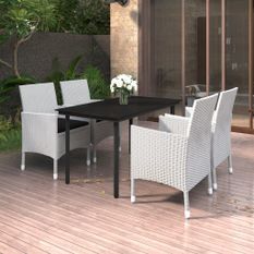 Mobilier à dîner de jardin coussins 5 pcs Résine tressée Verre