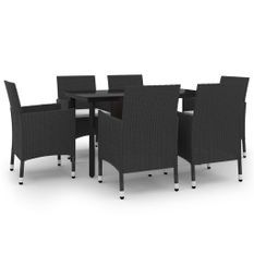 Mobilier à dîner de jardin coussins 7 pcs Résine tressée Verre 2