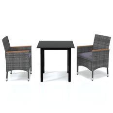 Mobilier à dîner de jardin et coussins 3pcs Résine tressée Gris 3