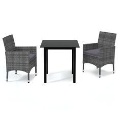 Mobilier à dîner de jardin et coussins 3pcs Résine tressée Gris 2