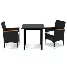 Mobilier à dîner de jardin et coussins 3pcs Résine tressée Noir 4