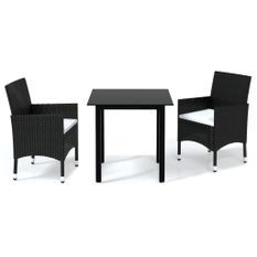 Mobilier à dîner de jardin et coussins 3pcs Résine tressée Noir 2