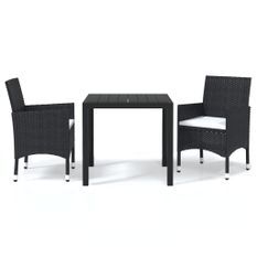 Mobilier à dîner de jardin et coussins 3pcs Résine tressée Noir