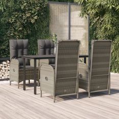 Mobilier à dîner de jardin et coussins 5 pcs noir et gris