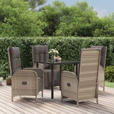 Mobilier à dîner de jardin et coussins 5 pcs noir et gris
