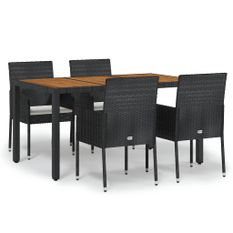 Mobilier à dîner de jardin et coussins 5pcs Noir Résine tressée 2