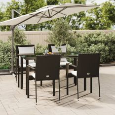 Mobilier à dîner de jardin et coussins 5pcs Noir Résine tressée