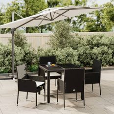 Mobilier à dîner de jardin et coussins 5pcs Noir Résine tressée