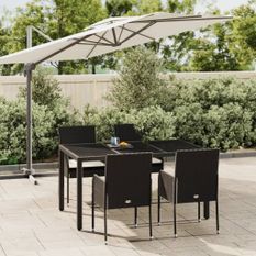 Mobilier à dîner de jardin et coussins 5pcs Noir Résine tressée