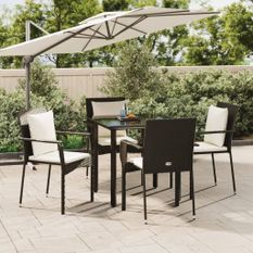 Mobilier à dîner de jardin et coussins 5pcs Noir Résine tressée