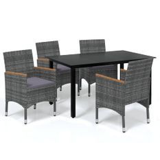 Mobilier à dîner de jardin et coussins 5pcs Résine tressée Gris 16