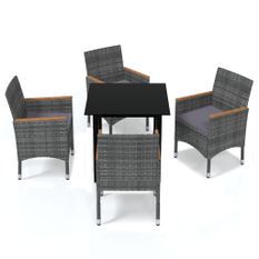 Mobilier à dîner de jardin et coussins 5pcs Résine tressée Gris 14