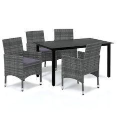 Mobilier à dîner de jardin et coussins 5pcs Résine tressée Gris 18