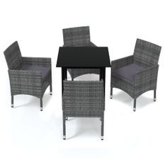 Mobilier à dîner de jardin et coussins 5pcs Résine tressée Gris 17