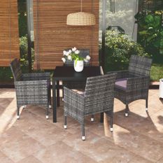 Mobilier à dîner de jardin et coussins 5pcs Résine tressée Gris