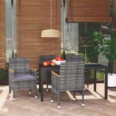 Mobilier à dîner de jardin et coussins 5pcs Résine tressée Gris