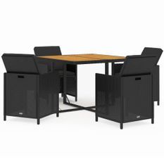 Mobilier à dîner de jardin et coussins 5pcs Résine tressée Noir 3