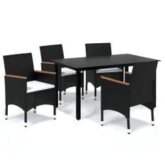 Mobilier à dîner de jardin et coussins 5pcs Résine tressée Noir 20