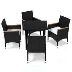 Mobilier à dîner de jardin et coussins 5pcs Résine tressée Noir 19