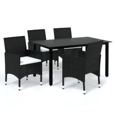 Mobilier à dîner de jardin et coussins 5pcs Résine tressée Noir 16