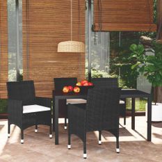 Mobilier à dîner de jardin et coussins 5pcs Résine tressée Noir