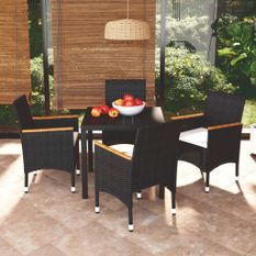 Mobilier à dîner de jardin et coussins 5pcs Résine tressée Noir