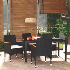 Mobilier à dîner de jardin et coussins 5pcs Résine tressée Noir