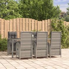 Mobilier à dîner de jardin et coussins 7 pcs gris rotin