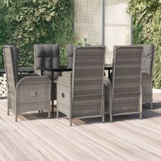 Mobilier à dîner de jardin et coussins 7 pcs Noir et gris Rotin