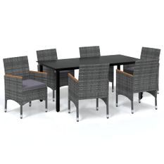 Mobilier à dîner de jardin et coussins 7pcs Résine tressée Gris 5