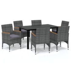 Mobilier à dîner de jardin et coussins 7pcs Résine tressée Gris 4