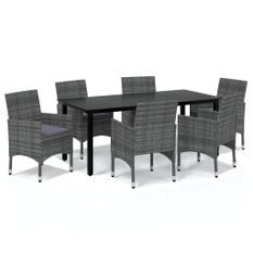 Mobilier à dîner de jardin et coussins 7pcs Résine tressée Gris 3