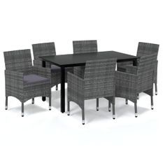 Mobilier à dîner de jardin et coussins 7pcs Résine tressée Gris 2