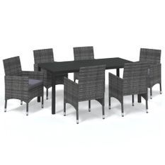 Mobilier à dîner de jardin et coussins 7pcs Résine tressée Gris