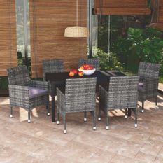 Mobilier à dîner de jardin et coussins 7pcs Résine tressée Gris