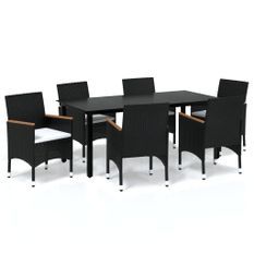 Mobilier à dîner de jardin et coussins 7pcs Résine tressée Noir 4