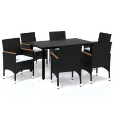 Mobilier à dîner de jardin et coussins 7pcs Résine tressée Noir 2