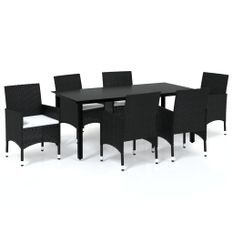 Mobilier à dîner de jardin et coussins 7pcs Résine tressée Noir 3