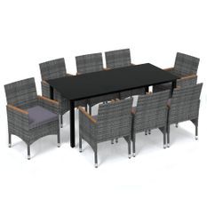 Mobilier à dîner de jardin et coussins 9pcs Résine tressée Gris 2