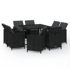 Mobilier à dîner de jardin et coussins 9pcs Résine tressée Noir 3